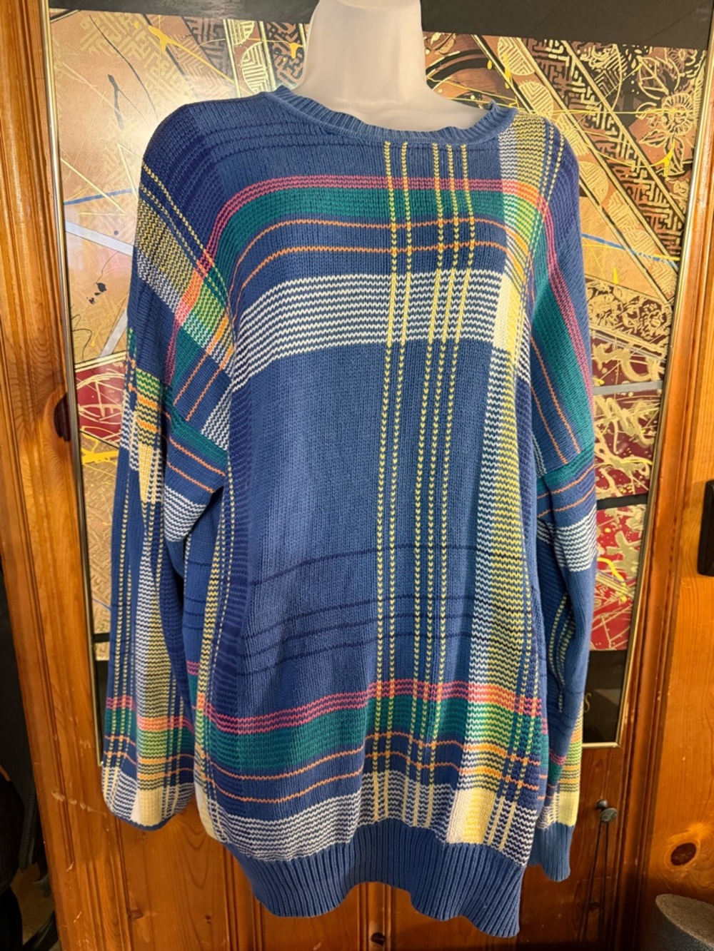 Blue Multicolor Plaid Knit Sweater vintage